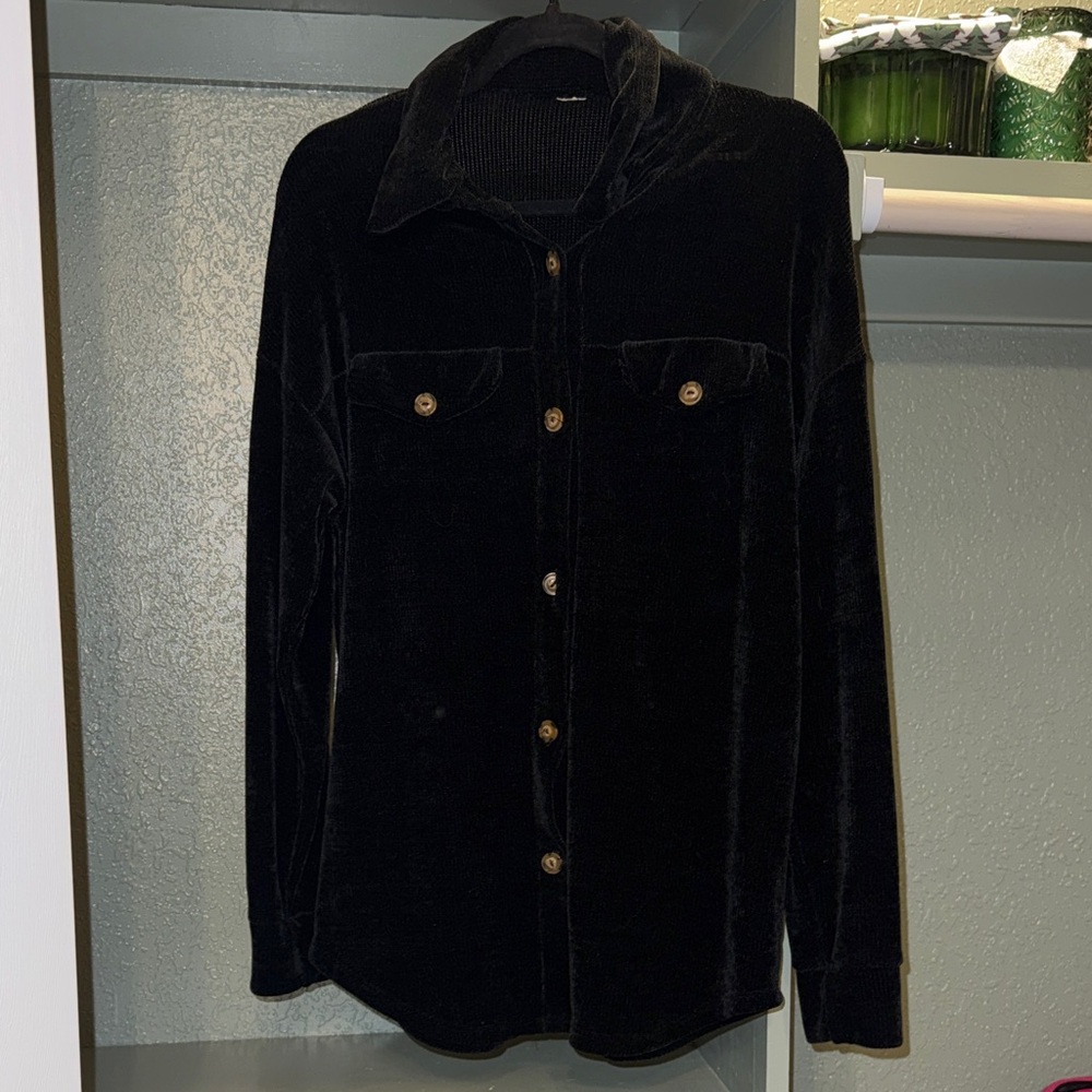 Black Velvet Women's Button Up Top